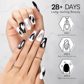 Makartt brush stroke of black gel on nail swatch highlighting even coverage