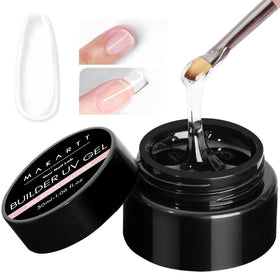 Makartt clear gel builder jar front view showing product packaging and clarity benefit
