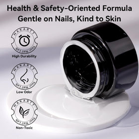 Makartt clear gel builder next to 1.06 oz scale for size reference and portability benefit