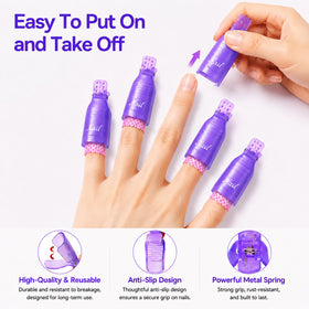 Makartt clips on fingers in use demonstrating mess-free acetone soak