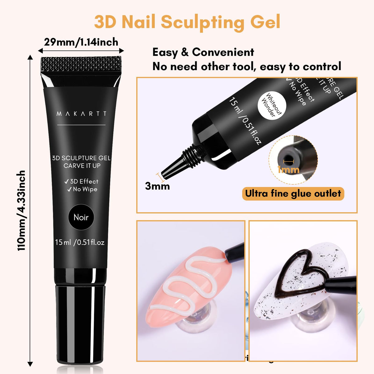 Makartt black 3D gel close-up texture showing dense pigment and strong three-dimensional build