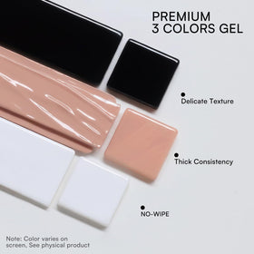 Makartt ColorPot gel swatches showing three no-wipe shades for layering