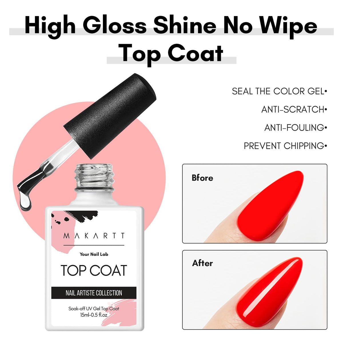 Cured Makartt nail showing high-gloss finish that resists chips