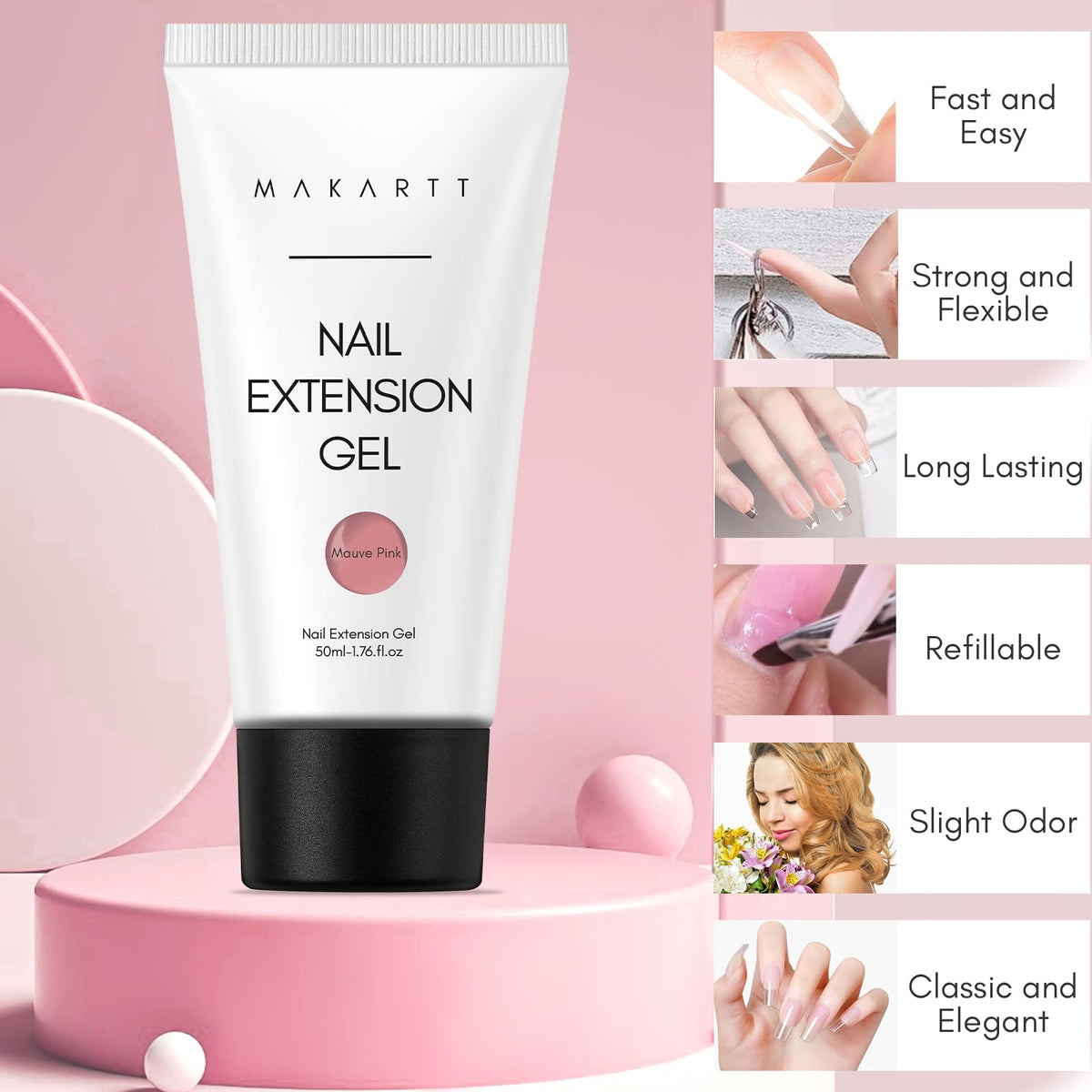 Makartt product in use applying poly gel with a dual form for controlled extension shaping