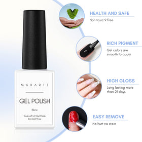 Makartt black and white bottles beside acrylic tips and nail art tools for versatility