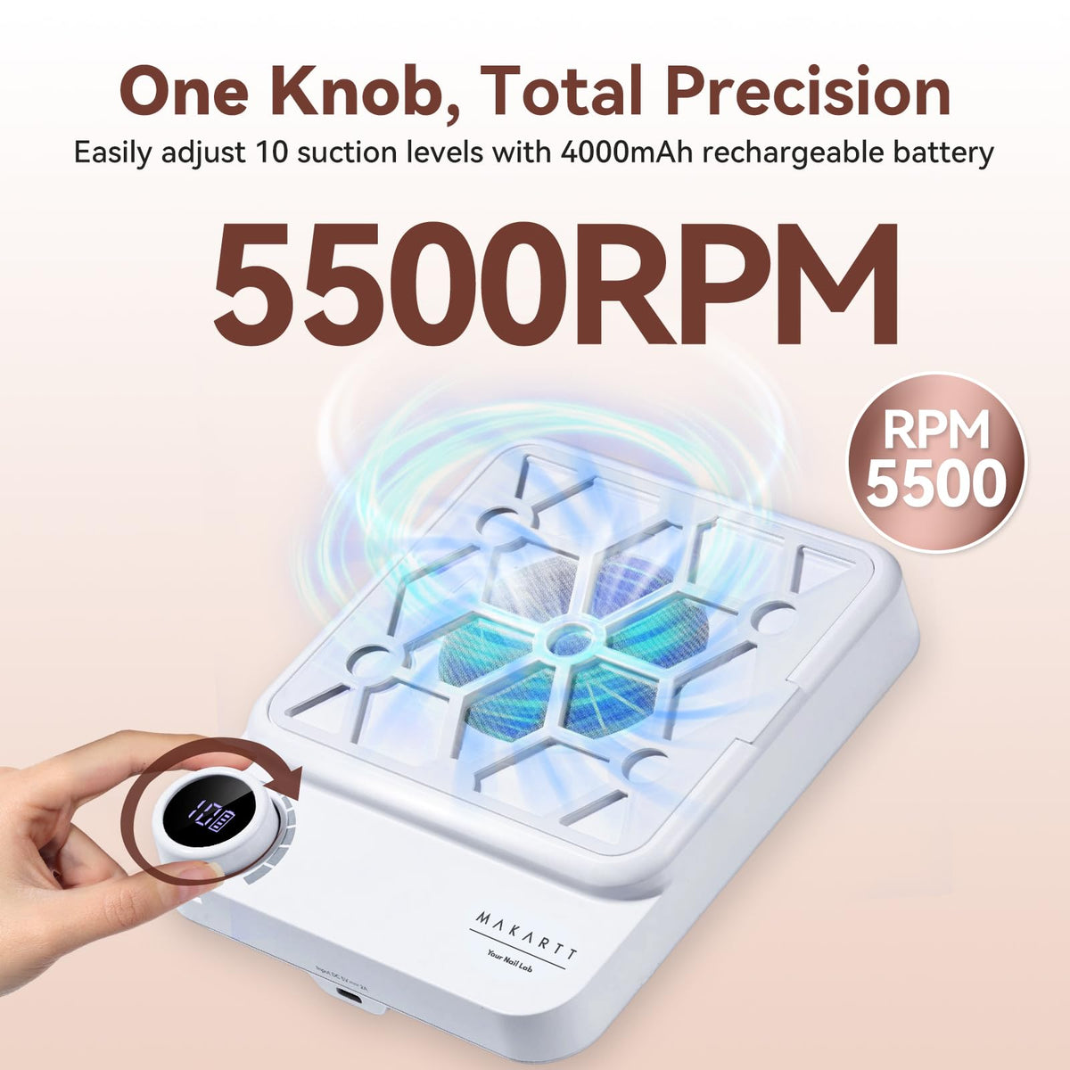 Makartt ERYNOS air inlet grill close-up illustrating effective 360° suction benefit