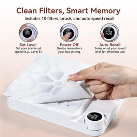 Makartt ERYNOS in use at a manicure station reducing dust for cleaner workspace