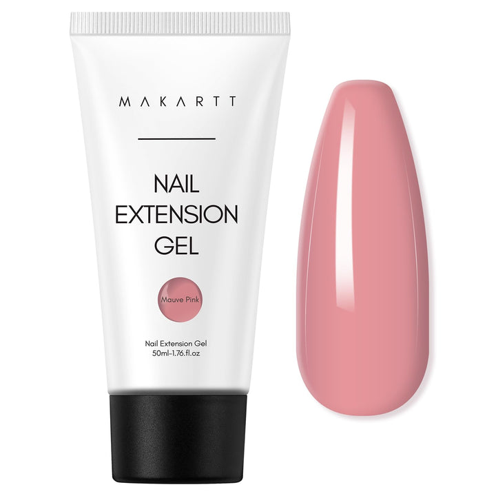 Makartt jar front view showing mauve-pink builder gel and clear labeling for large capacity