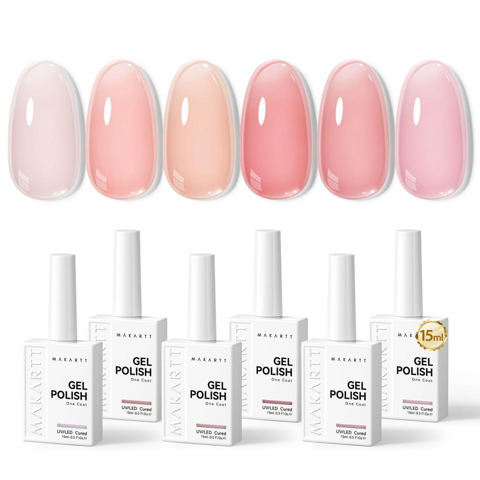 Makartt front packaging showing six 15ml jelly nude pink bottles and kit benefit