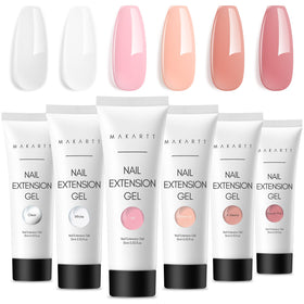 Makartt front packaging showing six neutral poly gel bottles and benefits
