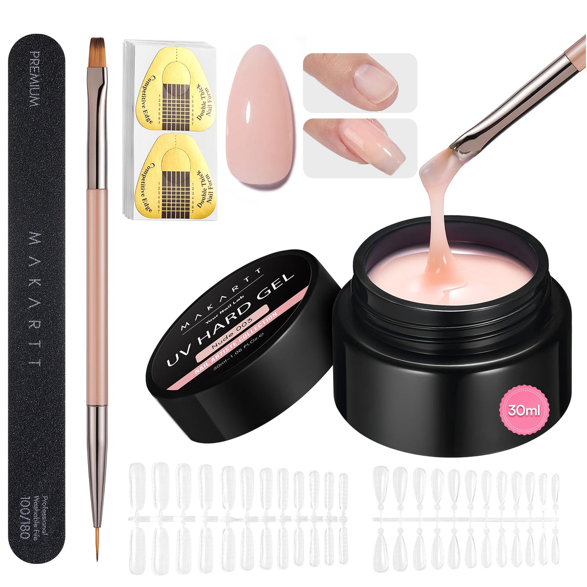 Makartt front packaging showing builder gel kit and included tools for easy setup