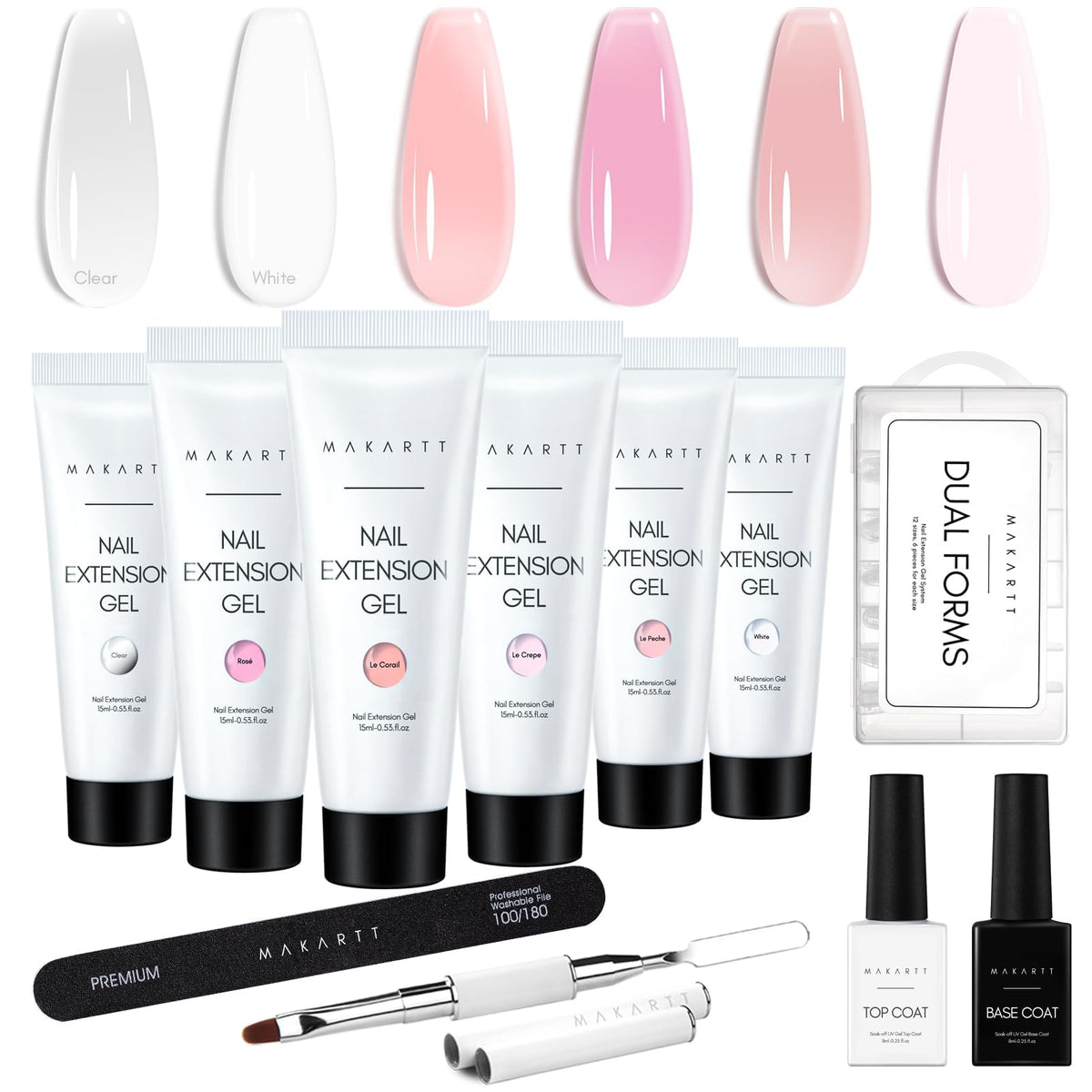 Makartt front packaging showing all six builder gel bottles and slip solution, easy starter kit