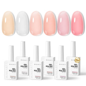 Makartt front packaging showing six 15ml jelly pink gel bottles for versatile manicures