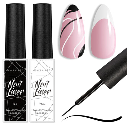 Makartt front view of black and white liner bottles showing packaging benefit