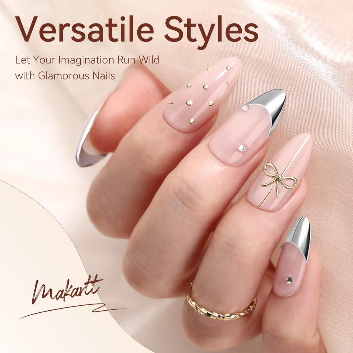 Makartt gold full-coverage manicure highlighting glossy metallic impact