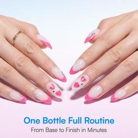 Makartt brush applying gel to nail form, demonstrating precise application and time-saving control