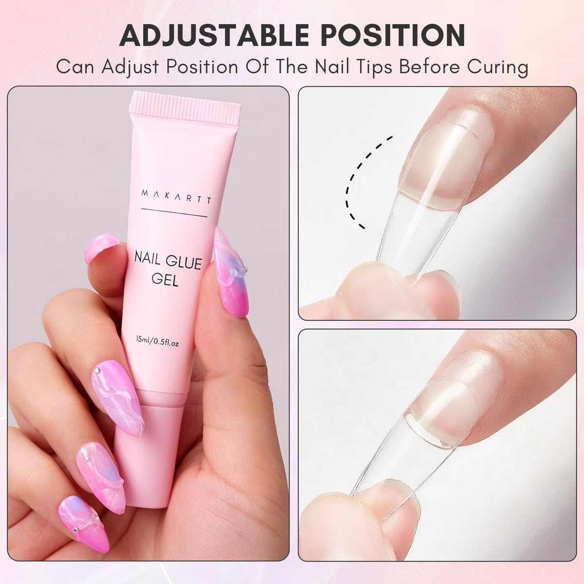 Makartt gel being applied to a press-on tip for easy, accurate placement