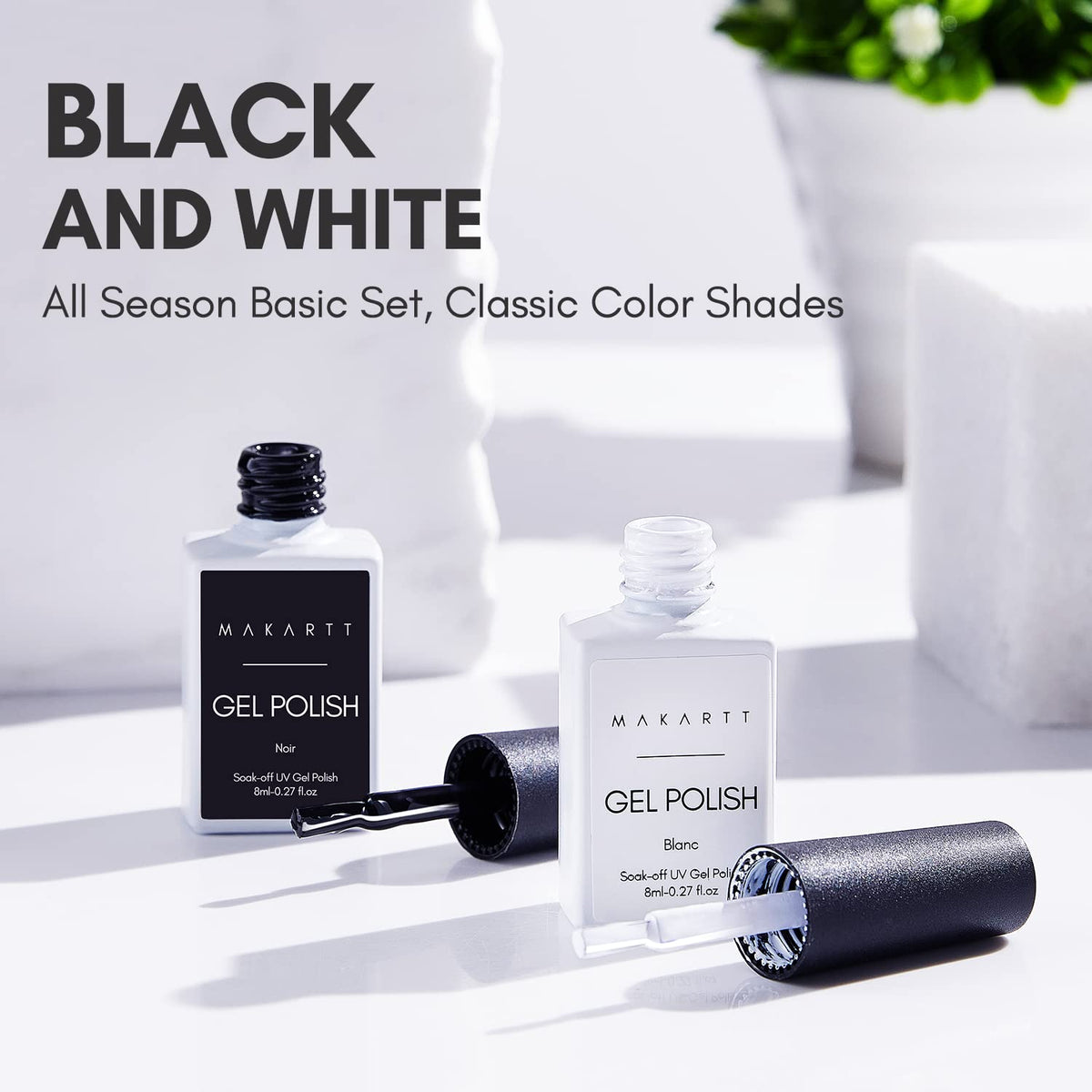 Makartt finished black and white manicure in lifestyle setting for classic style