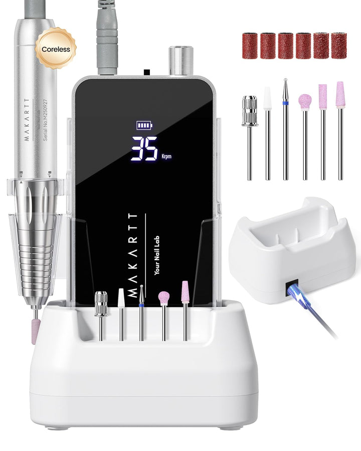 Makartt front view showing compact e-file design and stable base for salon use