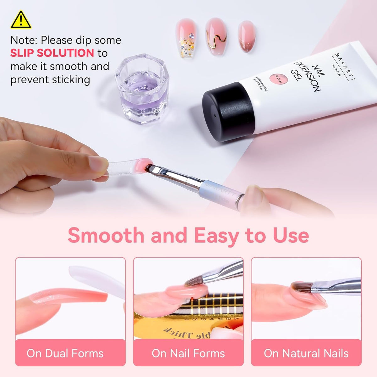 Makartt natural pink gel applied to nail tip demonstrating color and natural-looking coverage