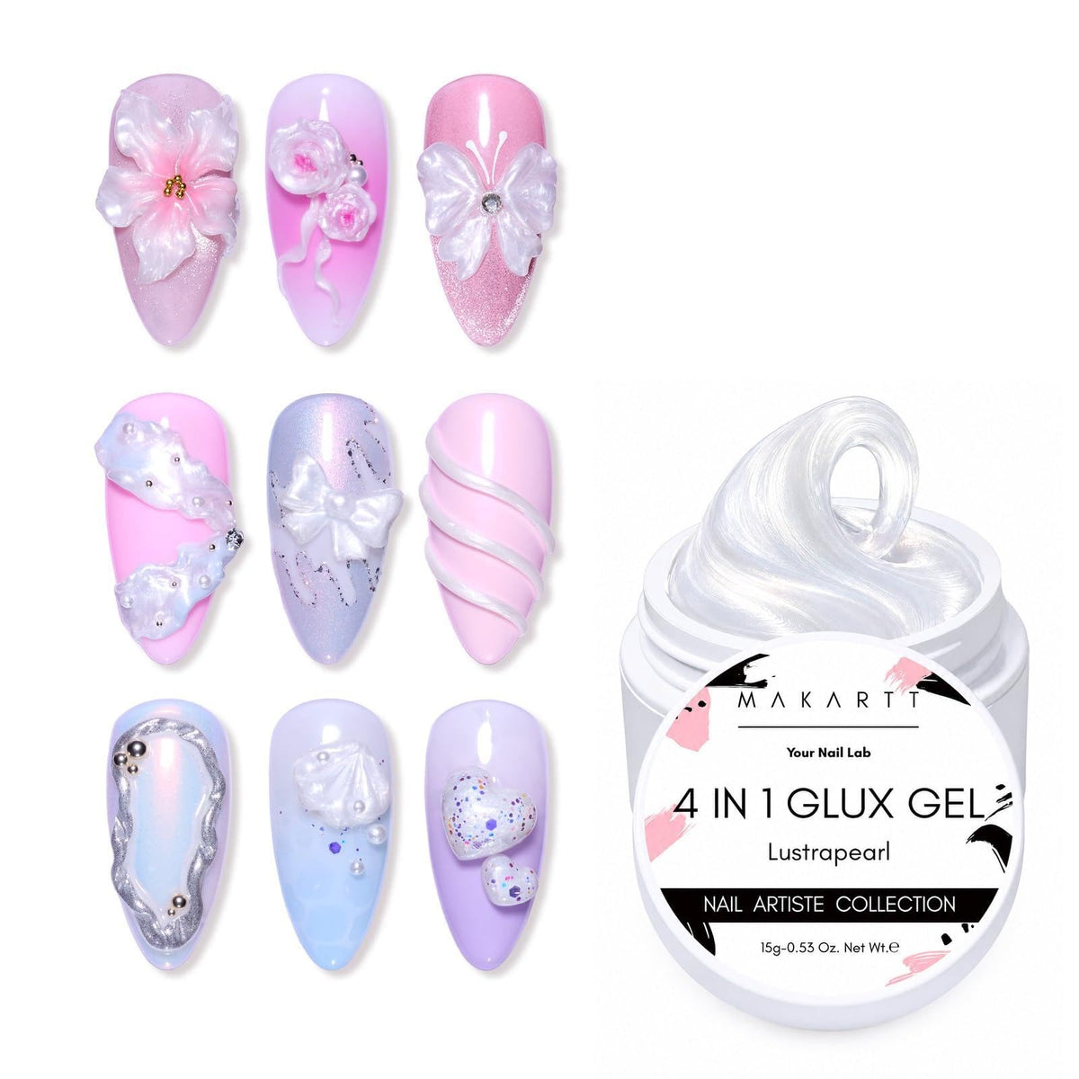 Makartt pearl white front packaging showing jar and label benefit clarity