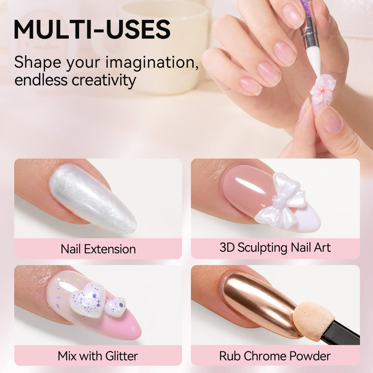 Makartt pearl white nail extension demo showing strong lightweight overlay