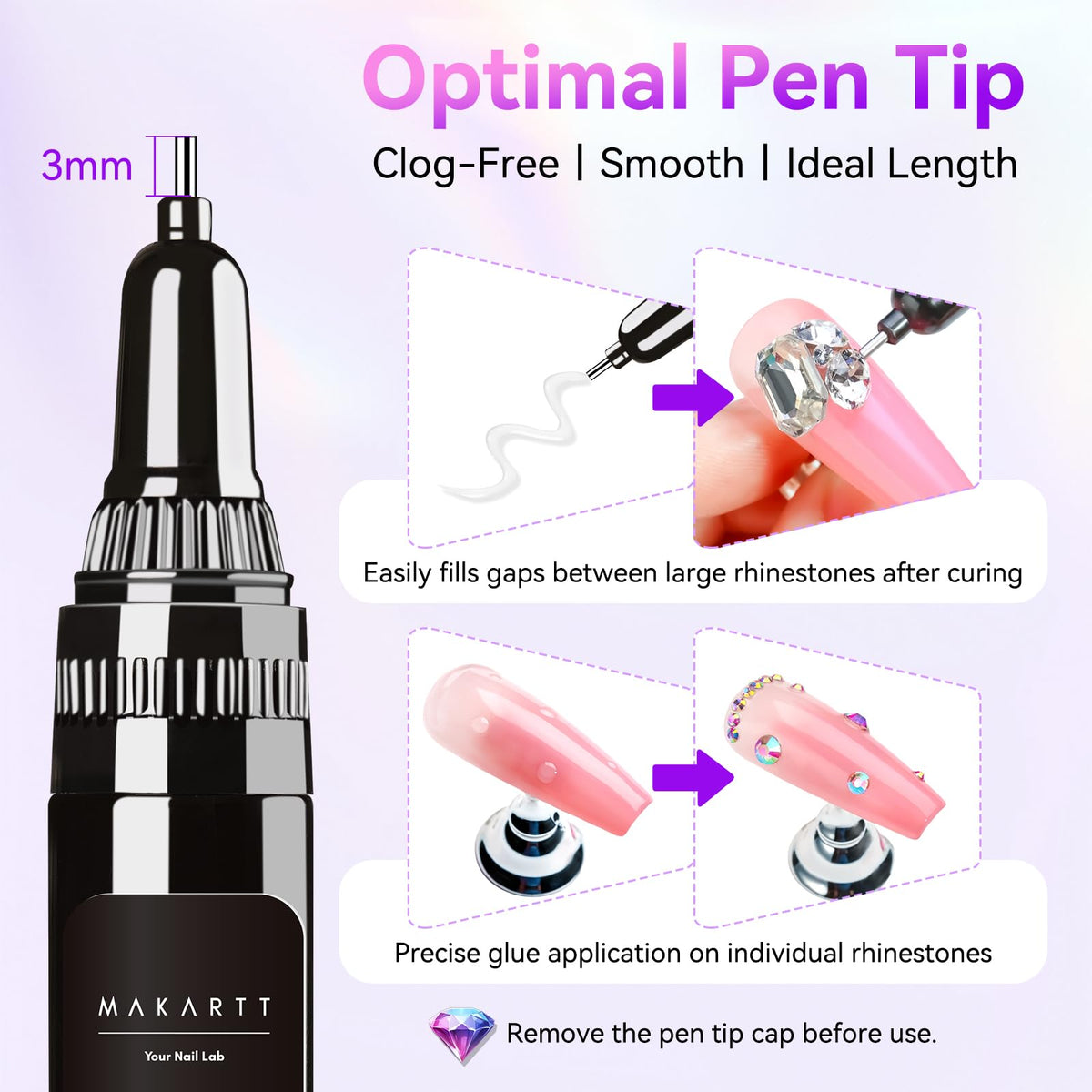 Makartt pen tip placing tiny crystals for pinpoint control