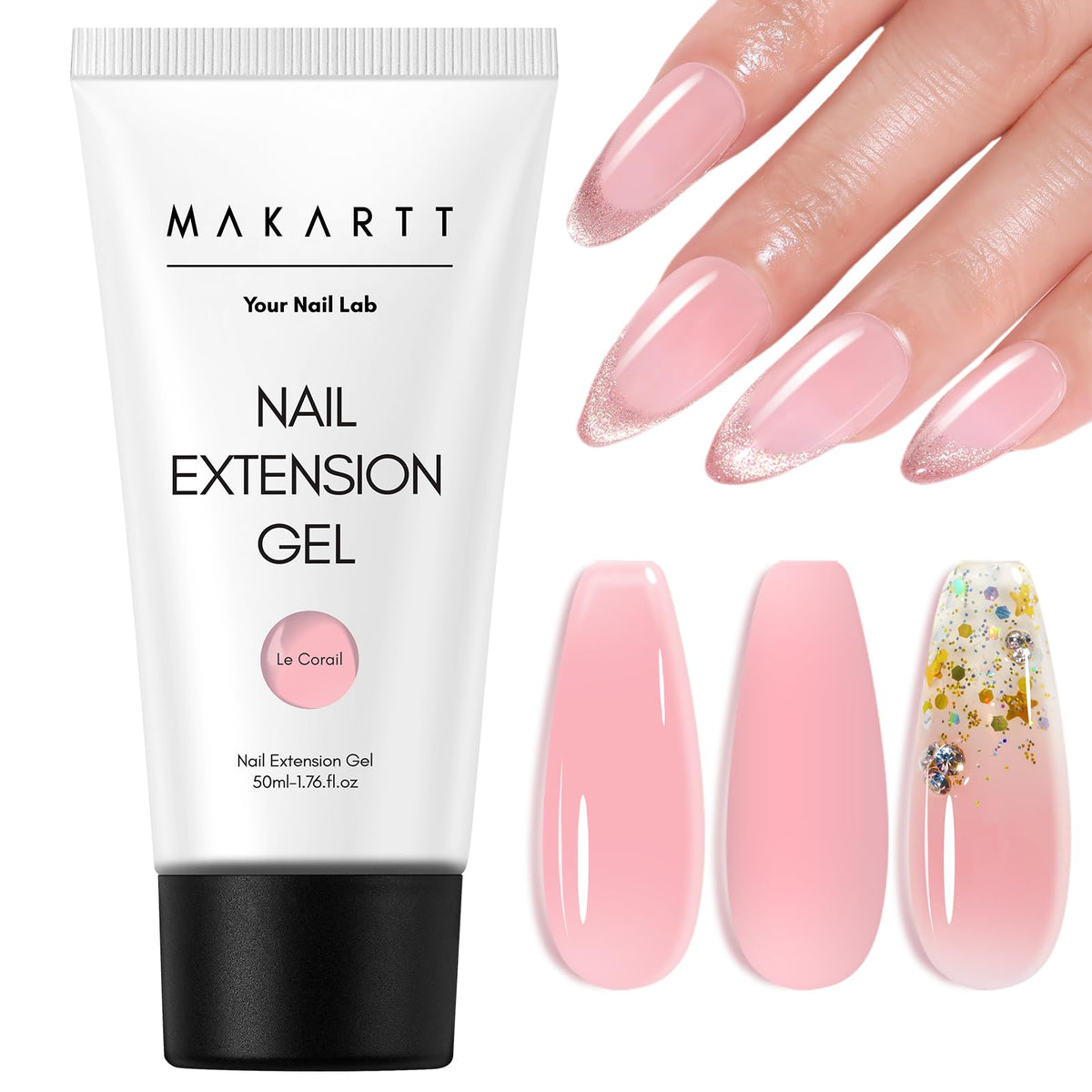 Makartt poly gel 50ml front label showing natural pink shade and benefits