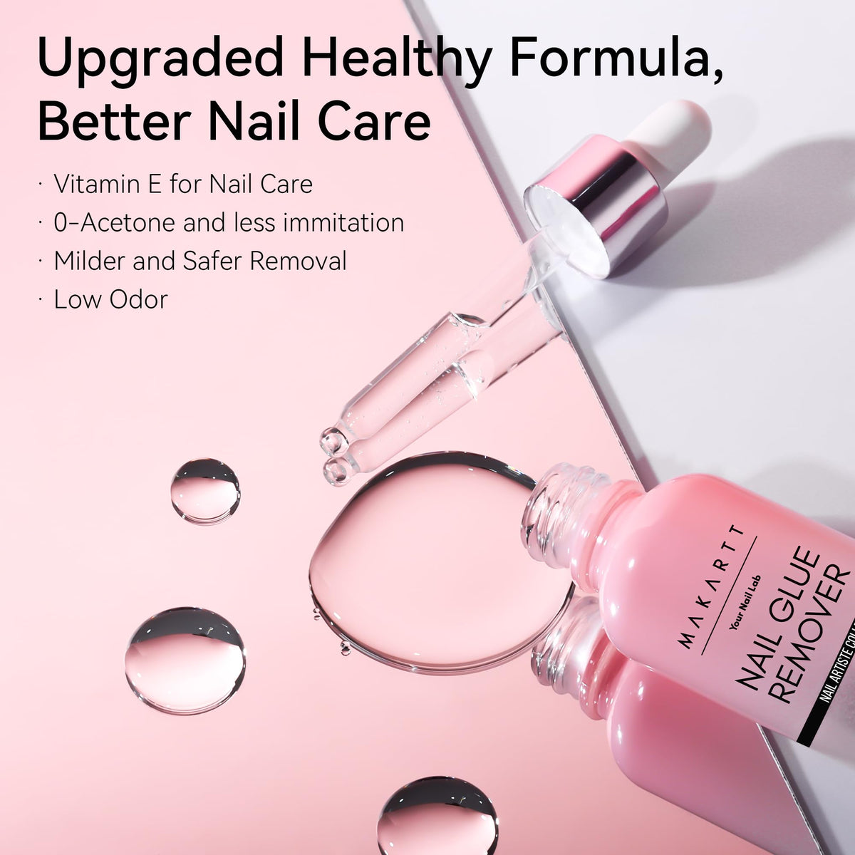 Makartt remover applied to nail edge to dissolve glue and speed removal