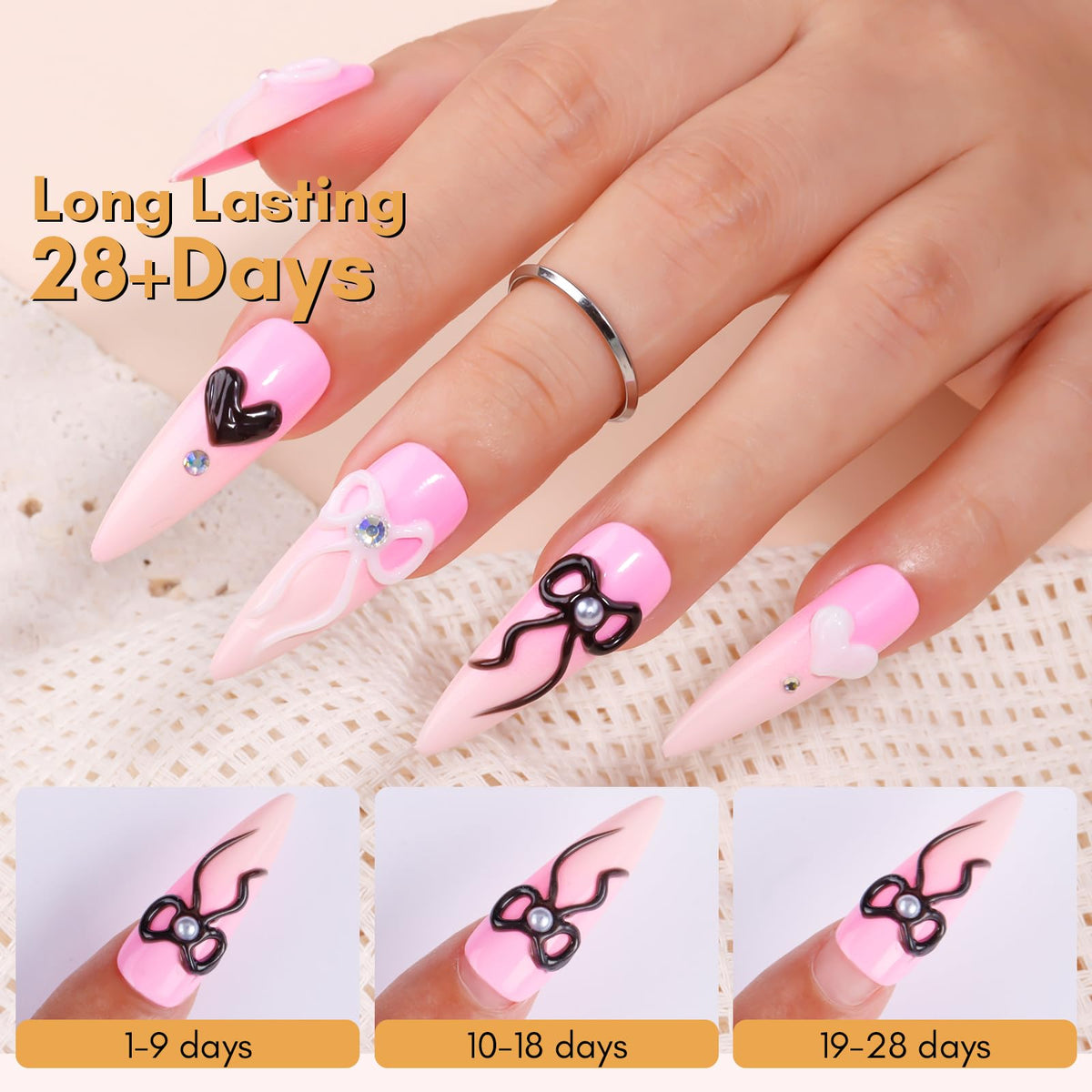 Makartt gel holding rhinestone on nail before curing, demonstrating strong adhesion for embellishments