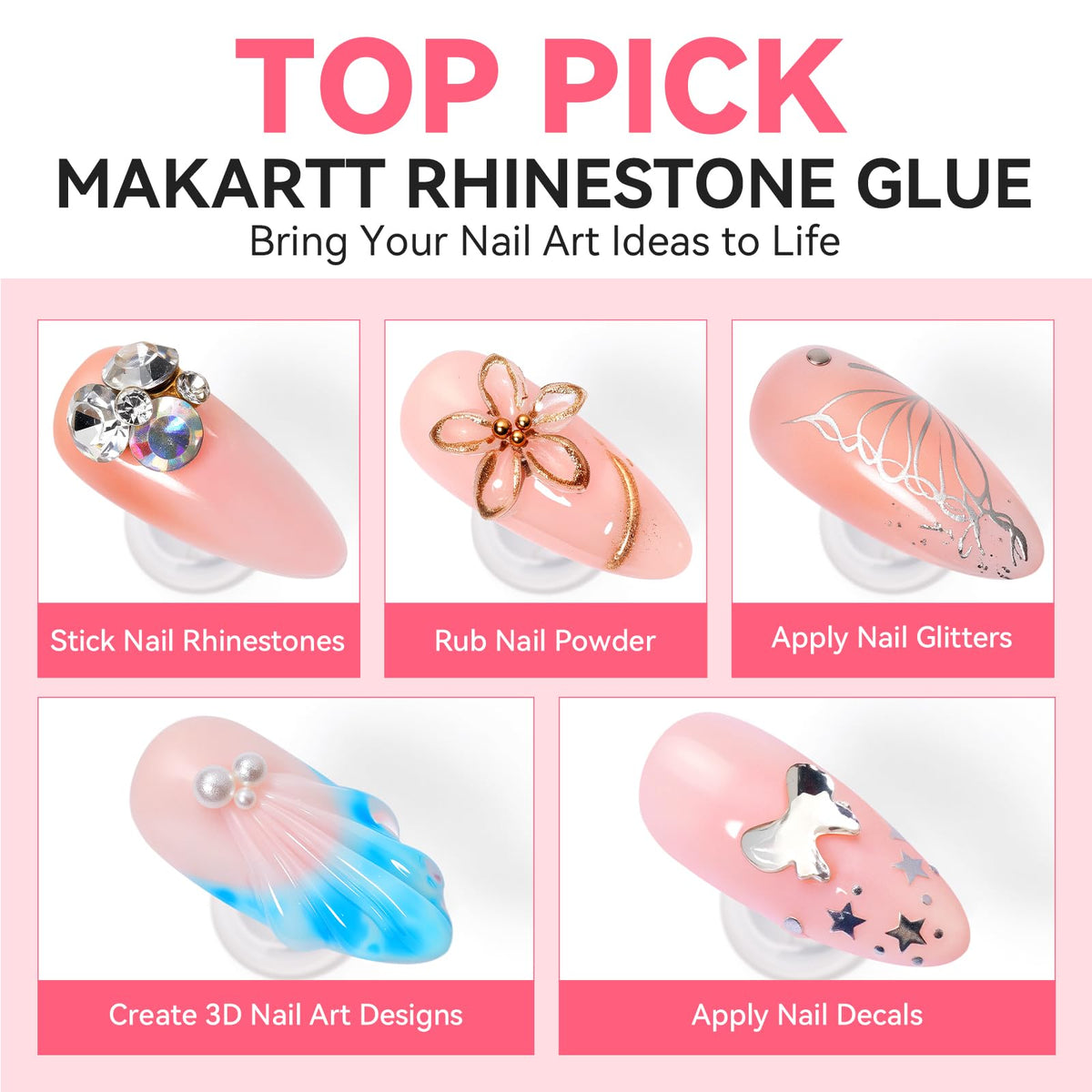 Makartt being applied to a nail with rhinestone, aiding accurate decoration