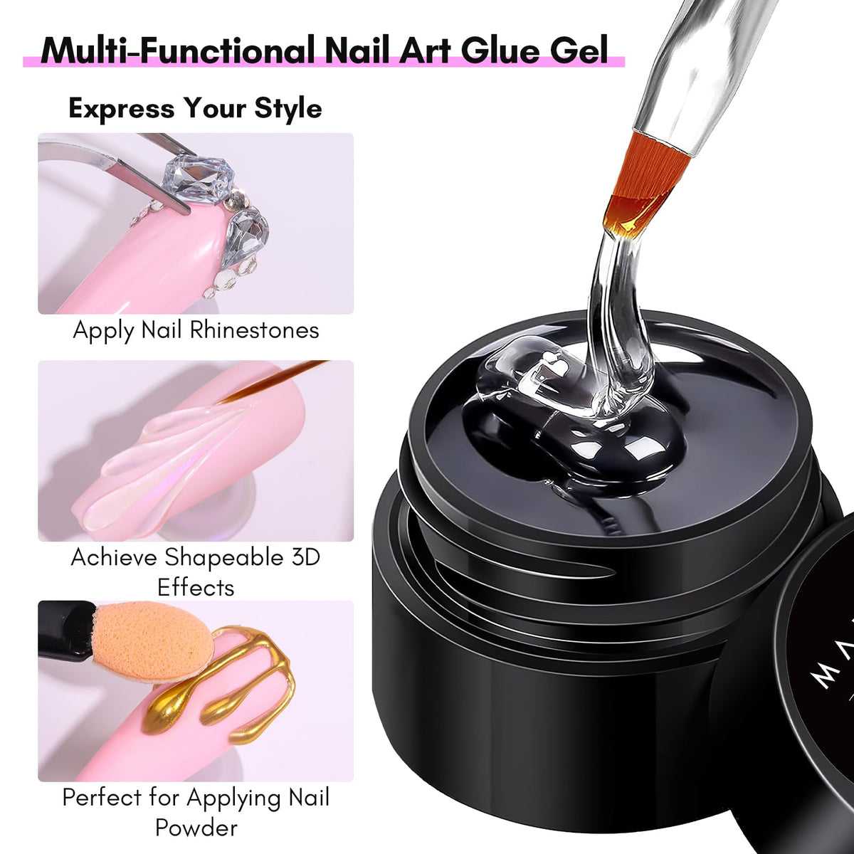 Makartt rhinestone glued on nail in use, demonstrates secure hold and decorative finish