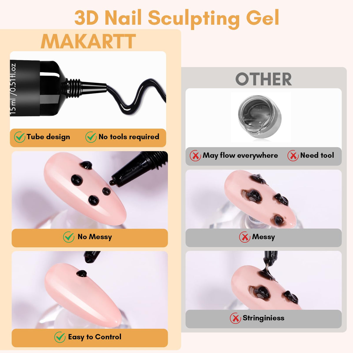 Makartt sculpted 3D shell nail design showing depth and durable cured texture for decorative accents