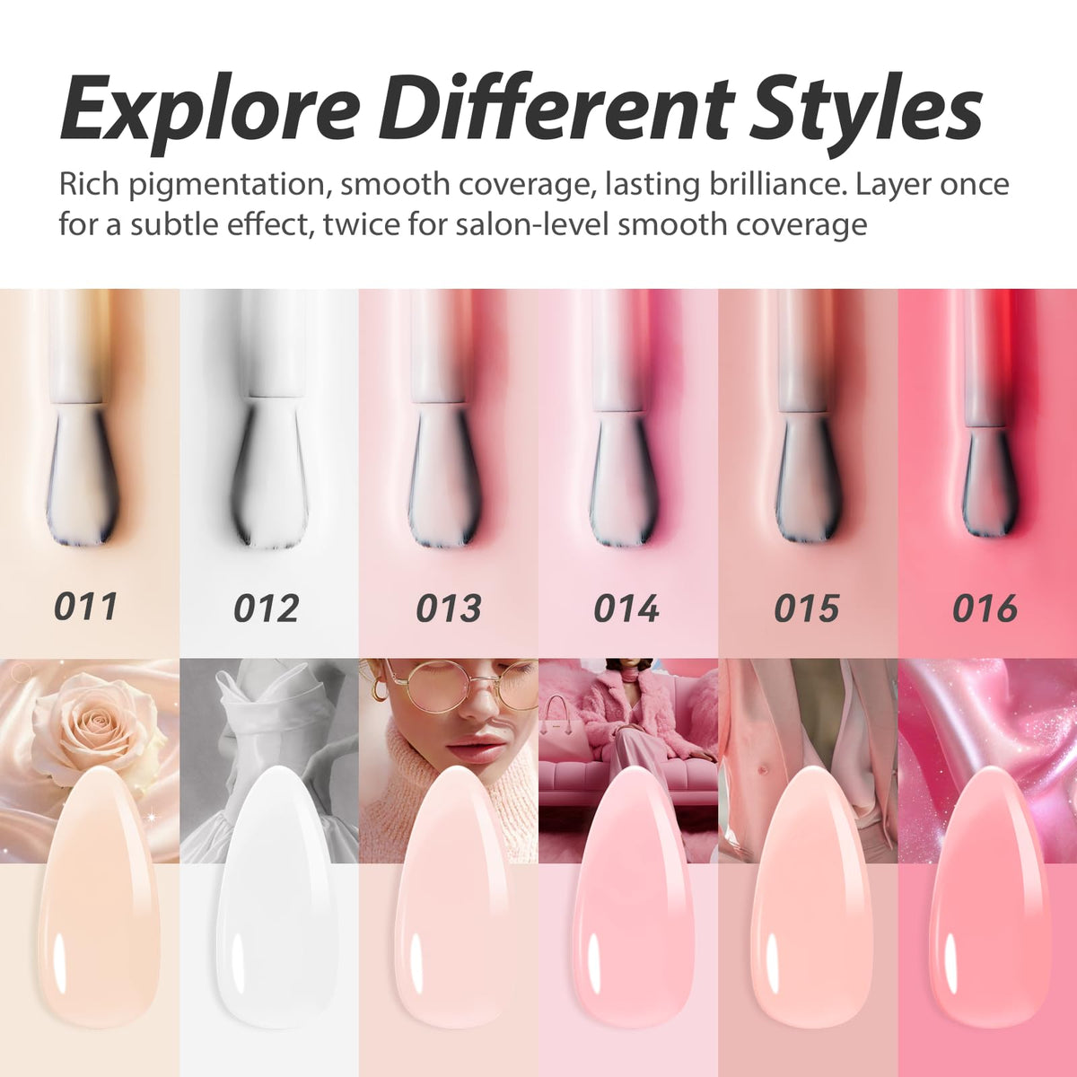 Makartt nail wheel swatches displaying six sheer peachy pink shades for color choice