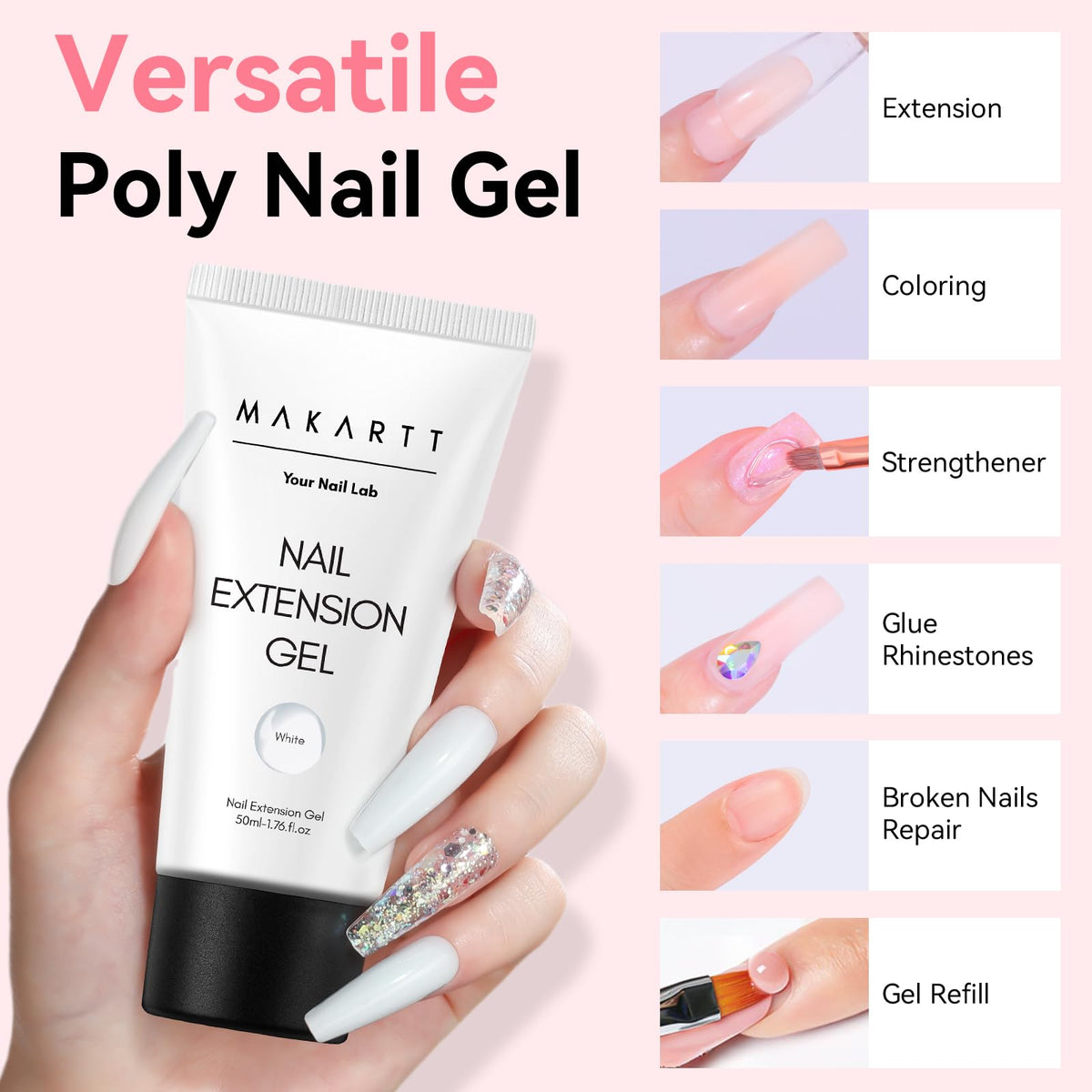 Makartt close-up texture of white poly gel demonstrating smooth sculpting control