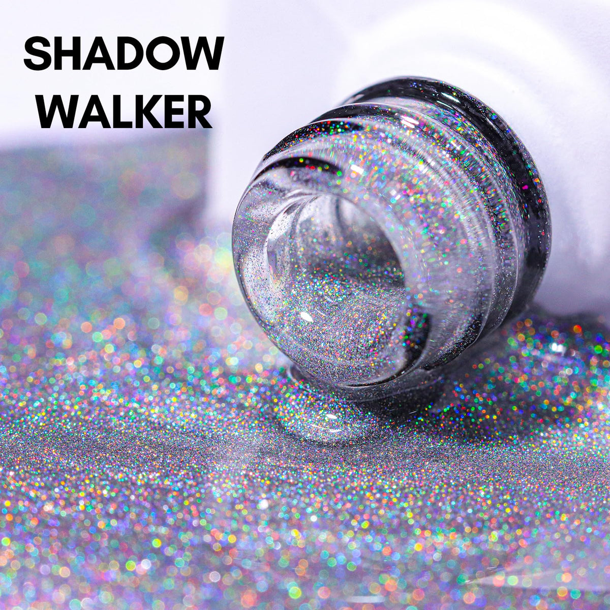 Makartt texture shot of holographic glitter particles, intense rainbow shimmer benefit