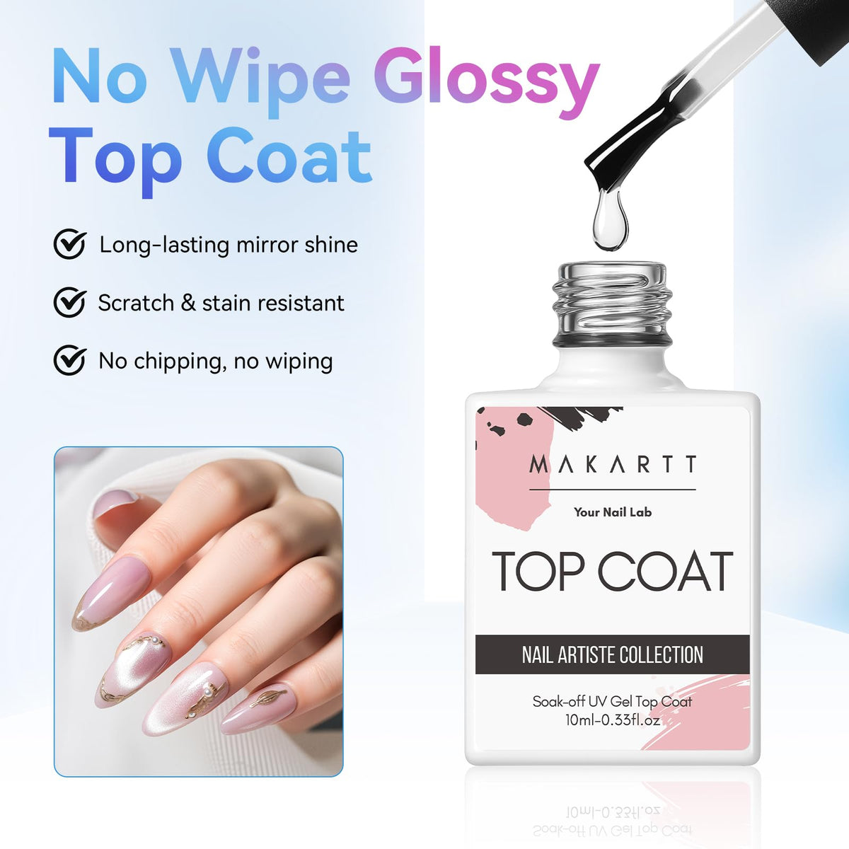 Makartt top coat brush stroke illustrating streak-free glossy finish