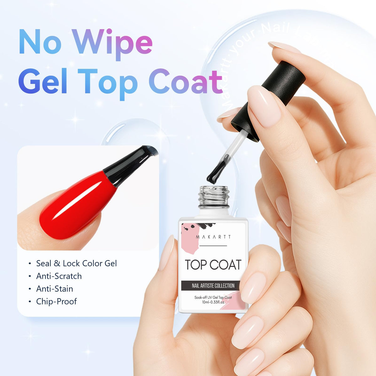 Makartt top coat wide brush detail for smooth even application and fewer streaks