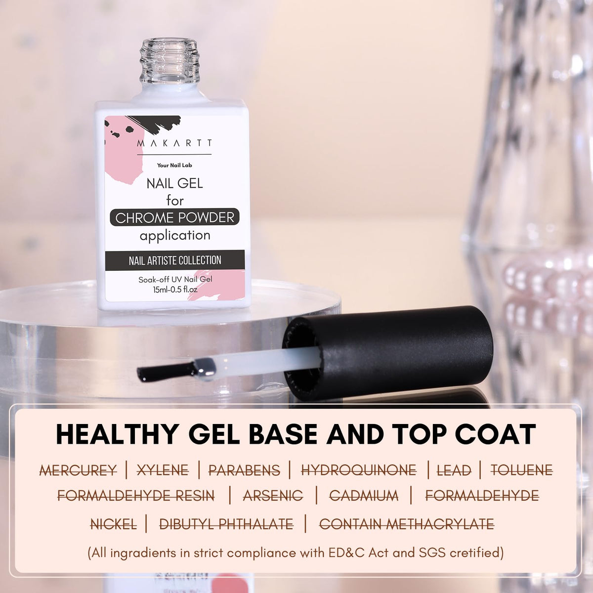 Makartt top coat being used with chrome powder showcasing easier powder adhesion