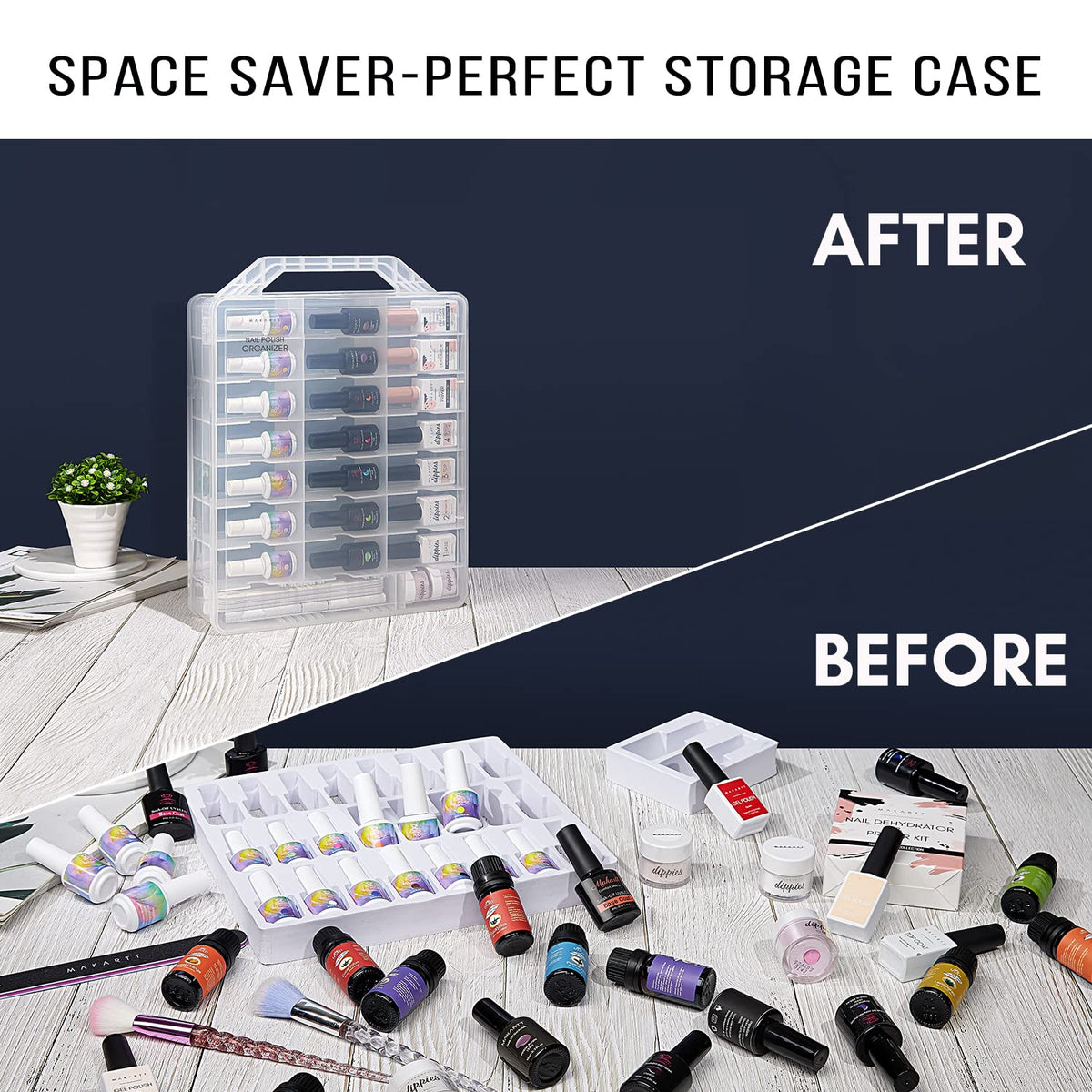Makartt top open showing 48 bottles for quick color identification and access