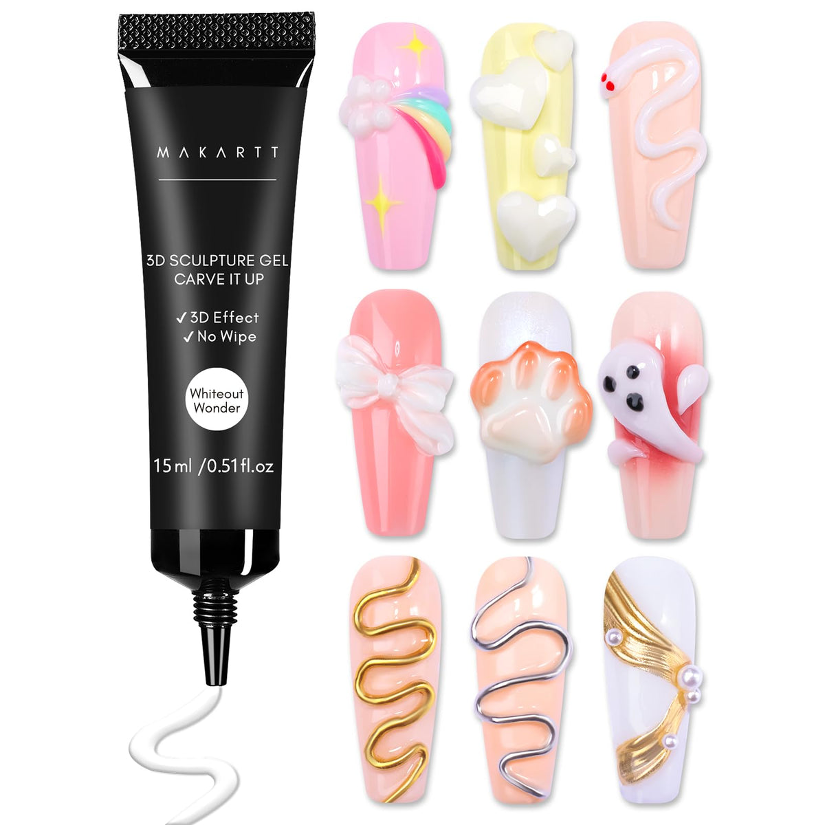 Makartt tube front view showing Whiteout Wonder gel and benefits