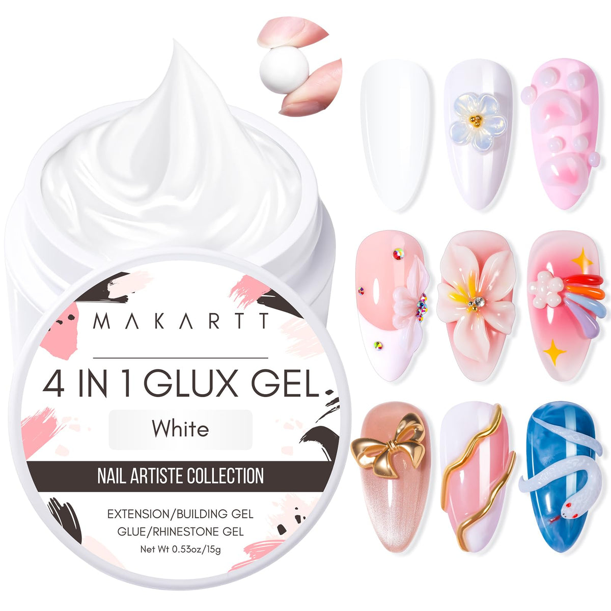 Makartt pot front view showing white 3D gel, clear labeling and professional packaging benefit