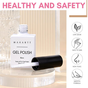 Makartt white gel bottle next to UV LED lamp for quick curing benefit