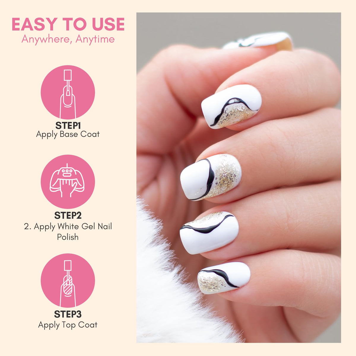 Makartt white gel beside ruler showing 15ml size and travel-friendly benefit
