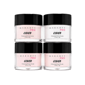 MakarttPro front view of four cool-tone nude acrylic jars showing uniform shades and professional appeal