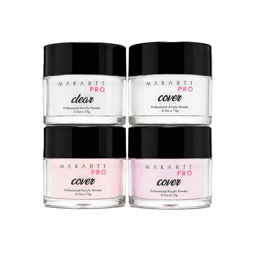 MakarttPro front view of four 0.5oz cool-tone powder jars showing neat packaging and professional appeal