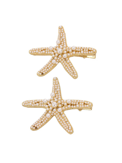 MakeMeChic front view showing starfish pearl barrette and gold finish for polished looks