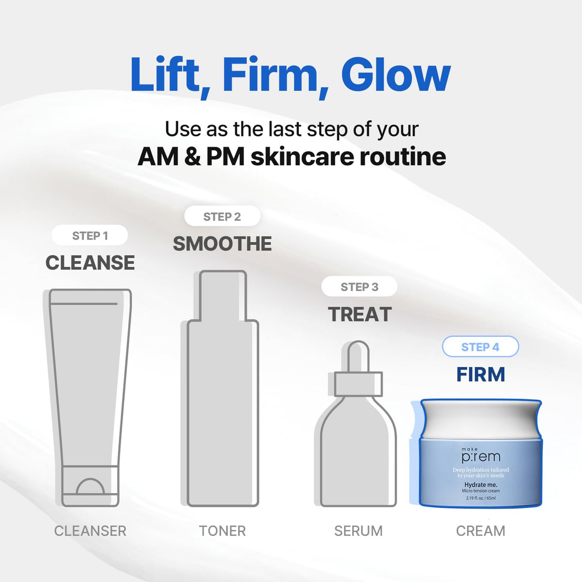 MAKE P:REM on bathroom shelf as nighttime moisturizer supporting barrier recovery