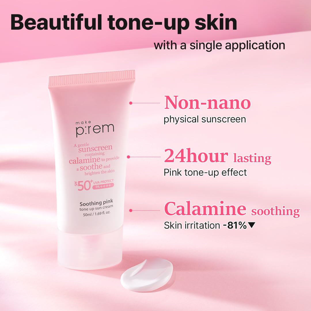 MAKE P:REM 50ml tube beside hand to show compact travel-friendly size