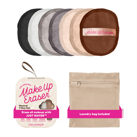 MakeUp Eraser 7-pack front view showing neutral pads and eco benefit